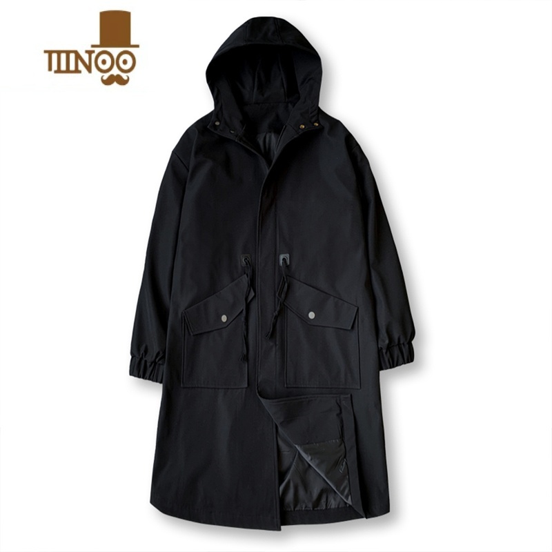 YANXU机能风大衣克苏鲁文职风衣男士款中长款休闲连帽美式潮流外套高清大图