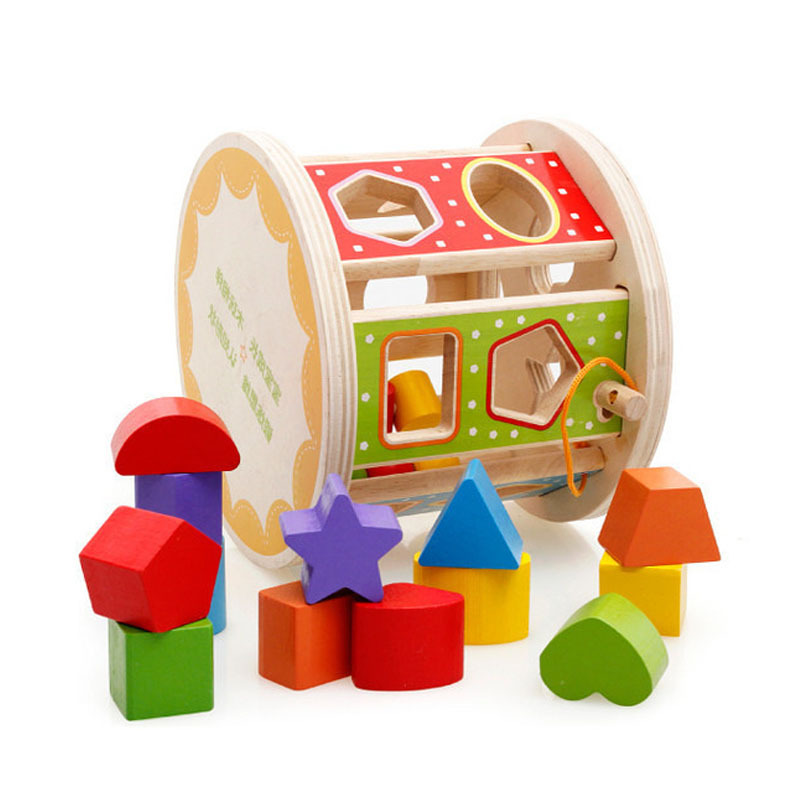 萱宝木玩17孔形状轮配对智力轮木制彩色多孔认知益智儿童123早教益智