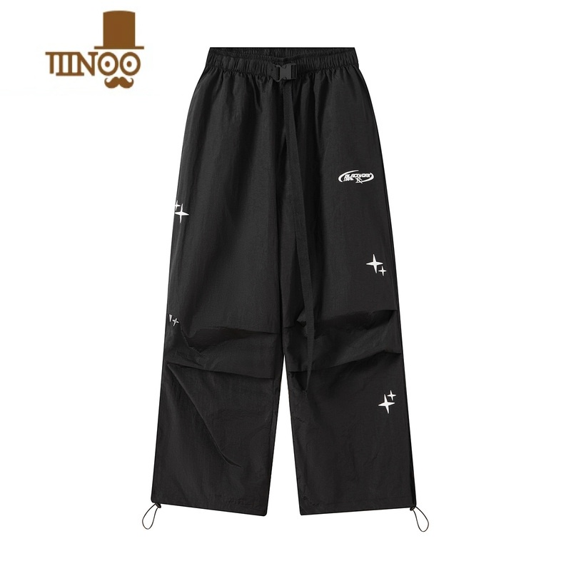 YANXUSIN9夏季国潮美式复古嘻哈印花腰带休闲运动裤男女宽松速干束脚X高清大图