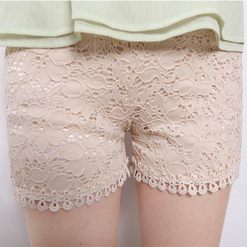 春装女士蕾丝短裤夏外穿打底裤花边三分安全裤防走光女薄大码 杏色