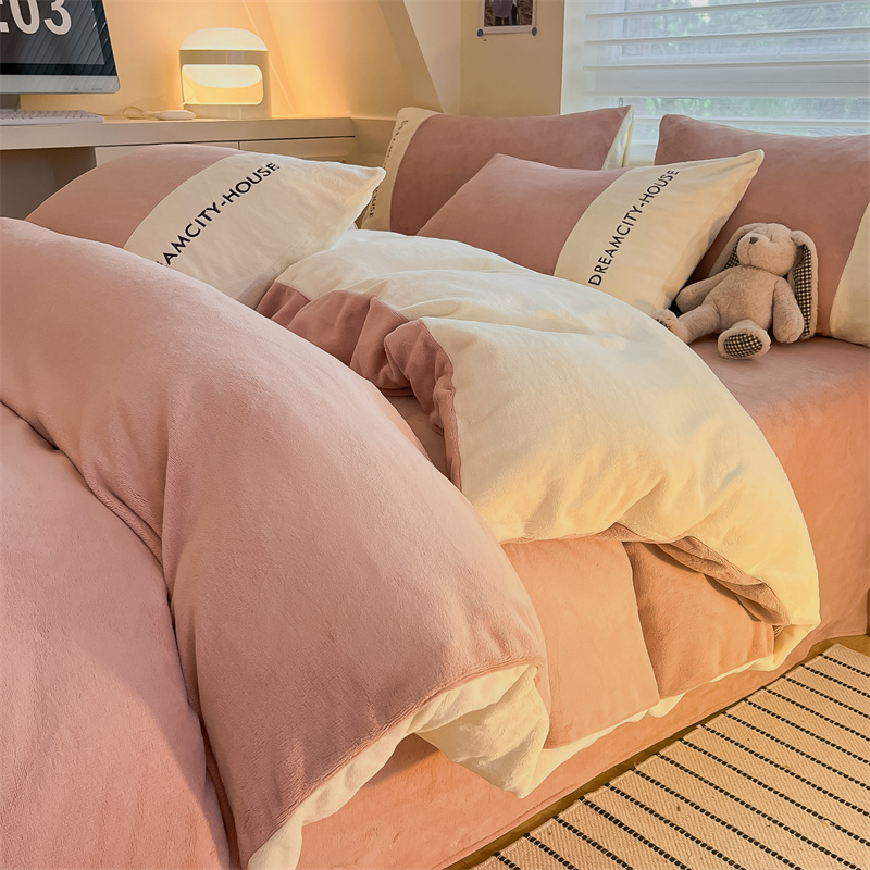 轻奢高级感牛奶绒床品四件套加厚冬季被罩珊瑚绒双面加绒床单被套床笠款床上用品三件套高清大图