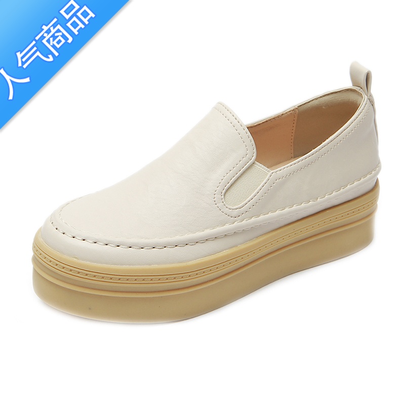 SUNTEK休闲鞋女2023春季新款百搭时尚内增高女鞋厚底松糕鞋一脚蹬乐福鞋高清大图