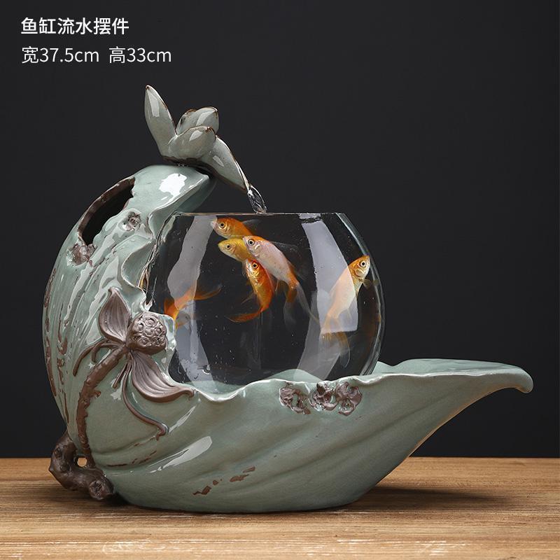 美帮汇陶瓷玻璃鱼缸流水器家居客厅办公室桌面家居摆件送礼开业礼品
