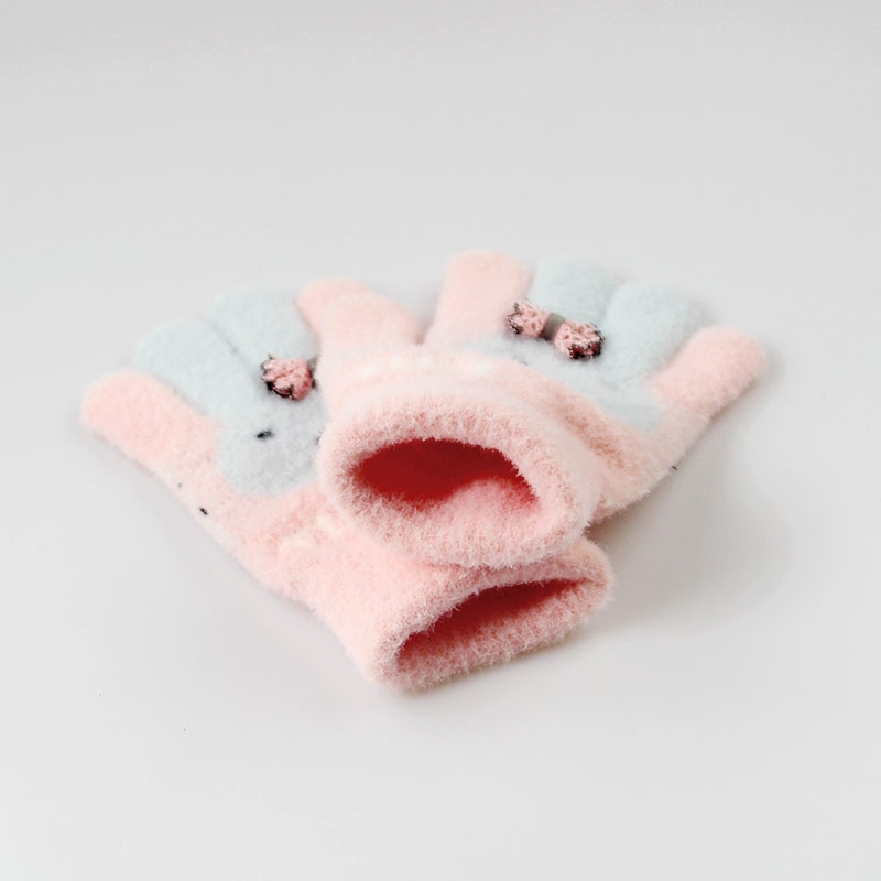 智扣冬季宝宝手套可爱分指写字女童小孩毛线五指保暖小童薄款儿童公主