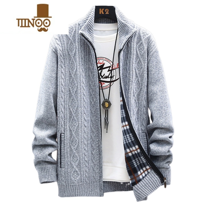 YANXU开衫毛衣外套男秋季新款潮牌针织麻花立领夹克男士潮流休闲毛线衫高清大图