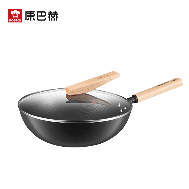 康巴赫米纹铁锅炒锅无涂层精铁32cm炒菜锅少油烟电磁炉燃气灶明火通用