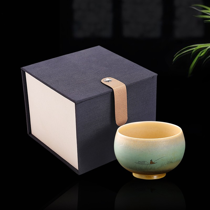 金镶玉 手绘茶杯 陶瓷窑变单杯小号水杯子主人杯功夫茶具礼盒装100ML 随缘手绘杯