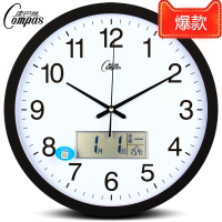 康巴丝 日历钟表家用挂钟大气客厅创意石英钟现代时钟简约挂表 16英寸（直径40.5厘米） 2671灰色39厘米 抖音