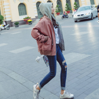 棒球服女春秋短款韩版学生bf原宿风宽松百搭两面穿小夹克外套图片色