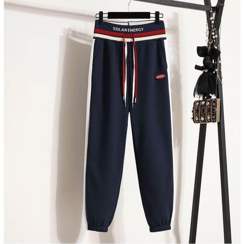 运动裤子女秋季新款字母腰休闲束脚卫裤网红潮流哈伦运动裤 蓝色 建议2XL130-145