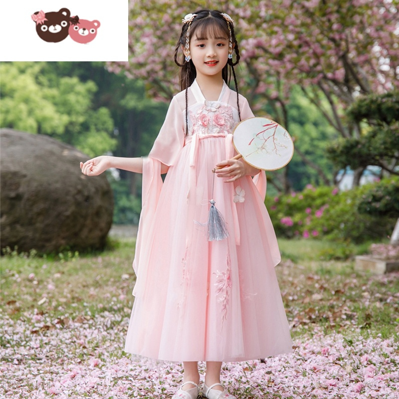 绿彩虹光女童汉服连衣裙夏装新款古装薄款夏款儿童裙子夏季女孩公主裙