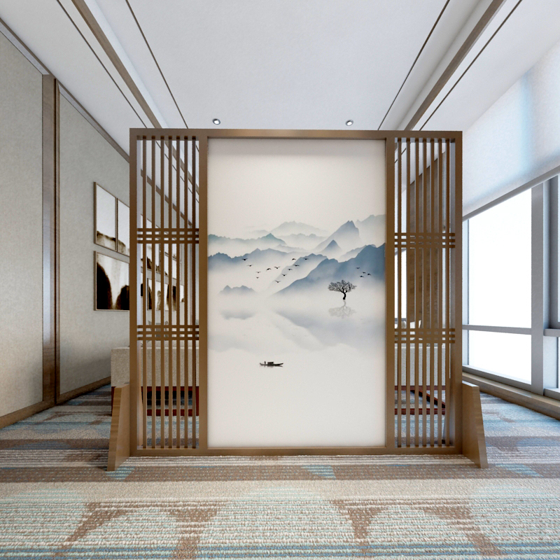 屏风隔断闪电客客厅玄关新中式实木镂空格栅定制办公室入户茶室装饰座
