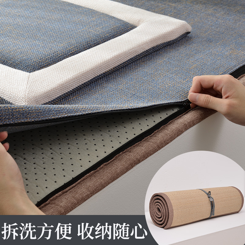 幸福派 四季双面飘窗垫加厚日式春秋季棉麻双面飘窗垫夏季竹席凉席窗台垫毯四季榻榻米定制坐垫定做阳台海绵垫子可拆洗高清大图