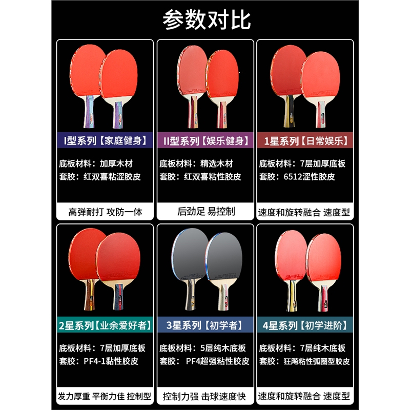 红双喜dhs乒乓球拍单拍1只装直拍横拍一二三四星级兵乓球双拍专业级