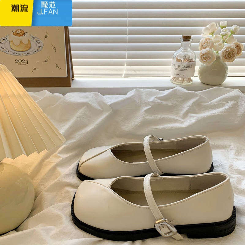 聚范法式晚晚风银色玛丽珍鞋女2024新款夏季配裙子乐福小皮鞋平底单鞋高清大图