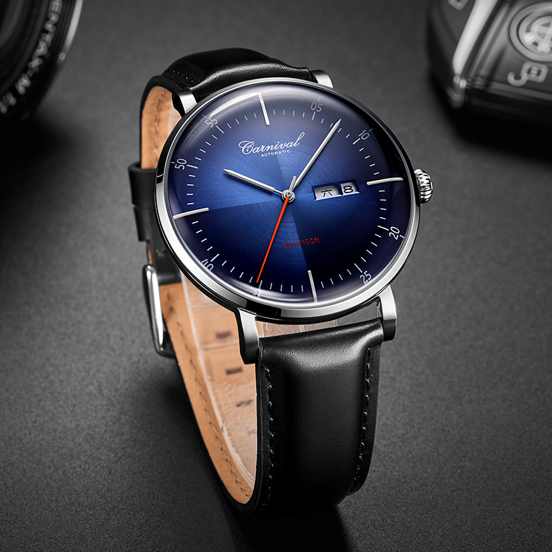 嘉年华Carnival手表正品男士全自动机械表 男表进口机芯防水休闲时尚潮流简约个性炫酷男表真皮大表盘品牌表8894高清大图