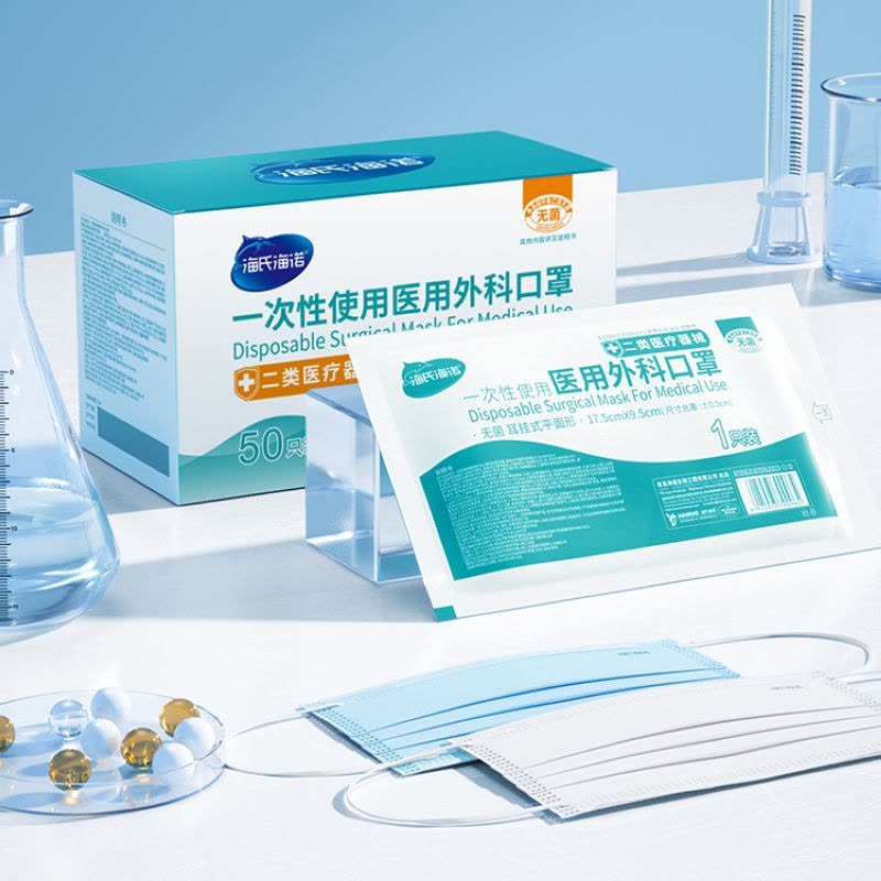 海氏海诺 2盒/100只独立包装成人款医用外科口罩一次性日常防护医疗透气口罩图片