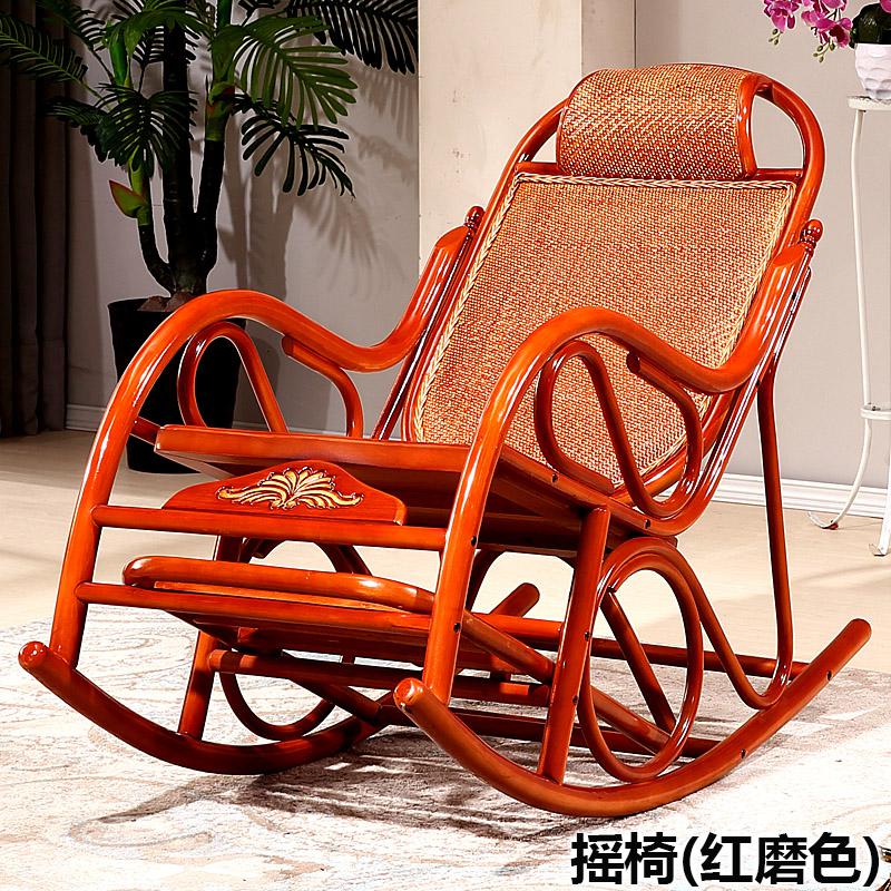 阳台真藤摇椅藤椅 藤制老人午睡椅逍遥躺椅大人休闲摇摇椅子凉椅 摇椅(红磨色)