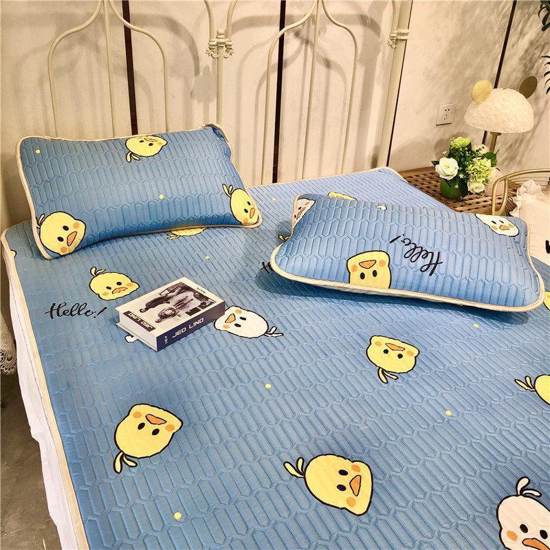 家柏饰(CORATED)天丝空调软席子1.8m床夏季天可水洗折叠乳胶冰丝凉席三件套1.5米2 【升级乳胶款】鸭鸭蓝 1.5m（5英尺）床