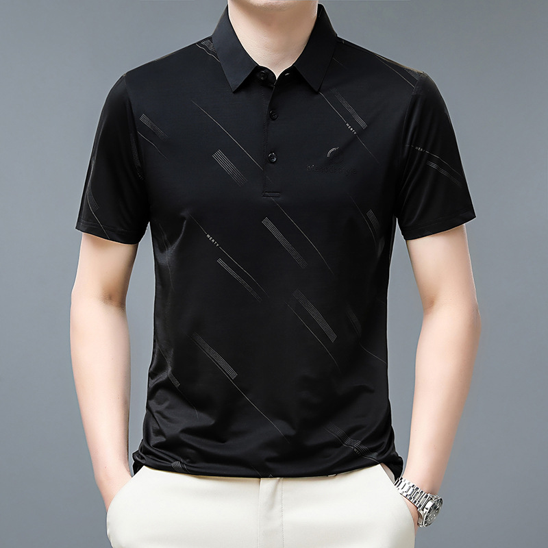 夏季新款男士polo衫纯色短袖t恤男韩版休闲翻领宽松大码男装T 黑色 L