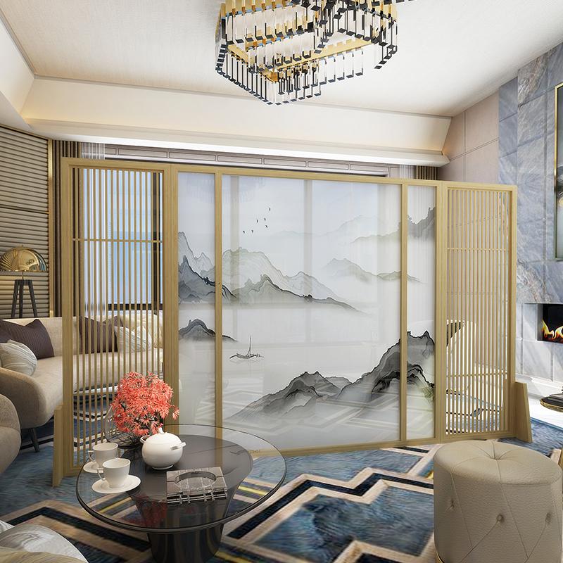 新中式屏风隔断客厅山水玄关别墅实木定制镂空酒店装饰格栅大座屏 白蜡木:200*180cm高 整装高清大图