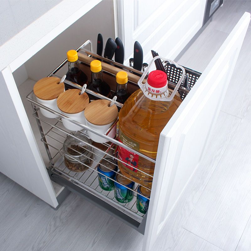 橱柜调味篮厨房调味拉篮304不锈钢厨柜调味架抽屉式缓冲阻尼刀架