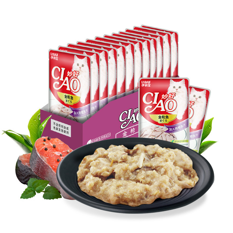 伊纳宝(INABA)妙好猫零食妙鲜包猫湿粮鲜封肉粒包成猫粮罐头 金枪鱼与扇贝柱60g*12包