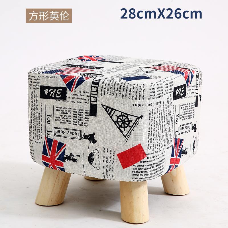 实木布艺凳子小板凳时尚换鞋凳家用圆椅矮凳客厅卧室沙发凳布艺凳 方凳-英伦