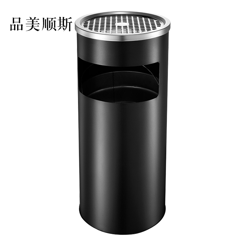 品美顺斯不锈钢圆形大号商用垃圾桶立式烟灰桶电梯口高档户外圆形黑色烤漆