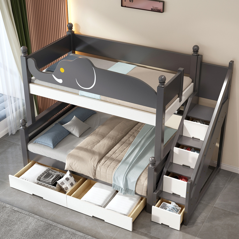 兰秀家居橡胶木儿童床男女孩现代双层子母床上下床小户型多功能实木