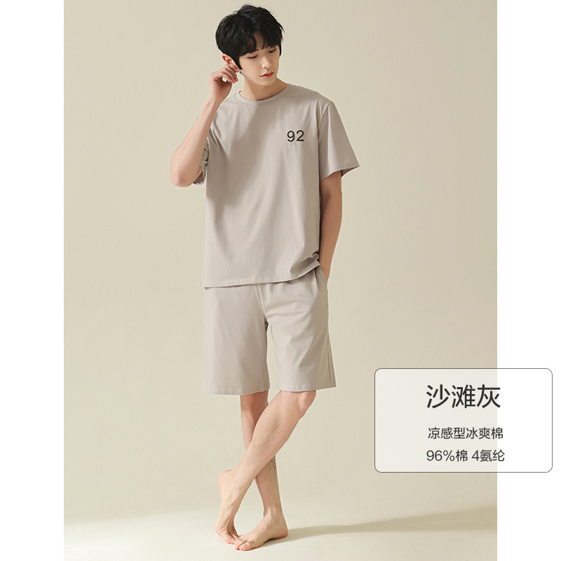 米奇喵[凉感型]夏季纯棉睡衣男短袖冰丝爽棉家居服男士可外穿套装 短袖冰丝爽棉 颜色尺码备注高清大图