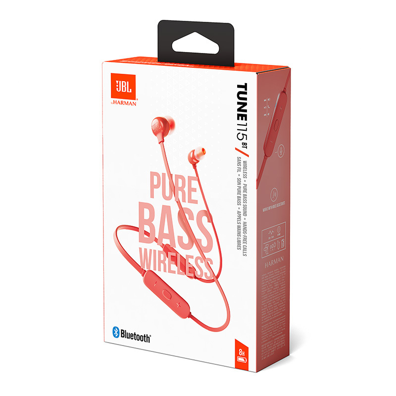 JBL TUNE 115BT 入耳式耳机 无线蓝牙耳机 运动耳机 颈挂式耳机 带麦可通话 苹果安卓通用 红色