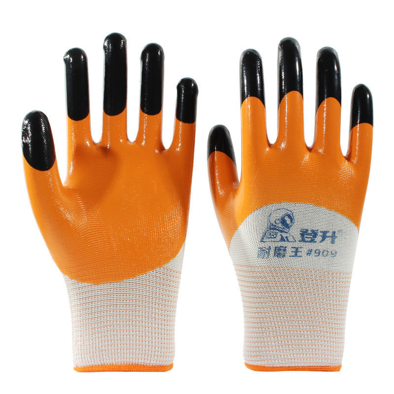 12双登升#909丁腈耐磨王手套 尼龙挂胶防油劳保手套 正品登升耐磨王