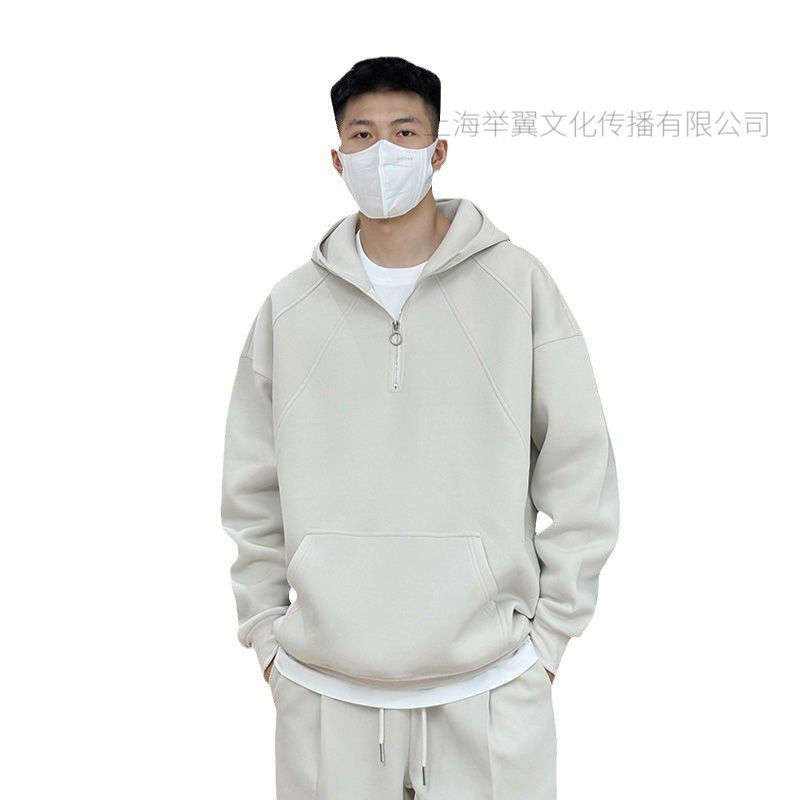 JEEP SPIRIT拉链男女同款情侣420G重磅卫衣秋冬加绒加厚宽松高级感纯色连帽衫
