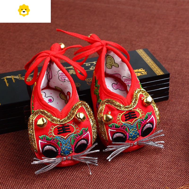 喻娄新生婴儿鞋老虎鞋宝宝百日周岁学步鞋软底冬季男宝红色虎头鞋鞋子