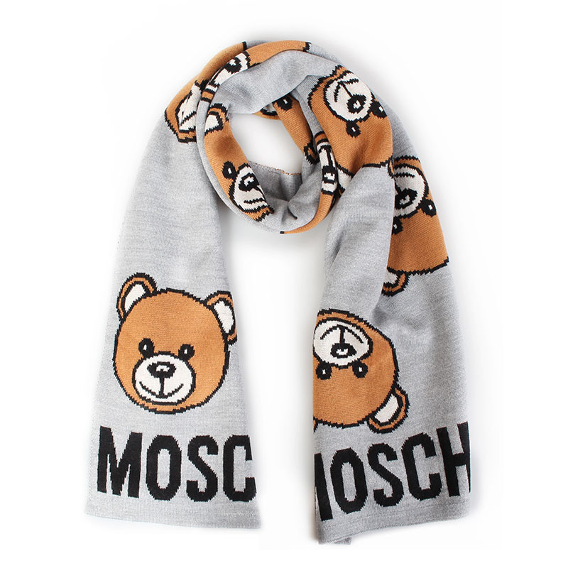 moschino莫斯奇诺新款灰色羊毛混纺泰迪熊图案男女同款围巾30571m