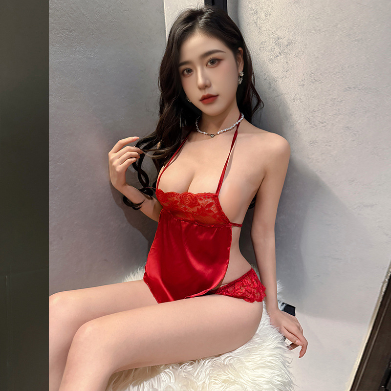 九里晴川内衣蕾丝肚兜套装红性感透视女cos免脱调情成人用品 TZ012 均码_585高清大图