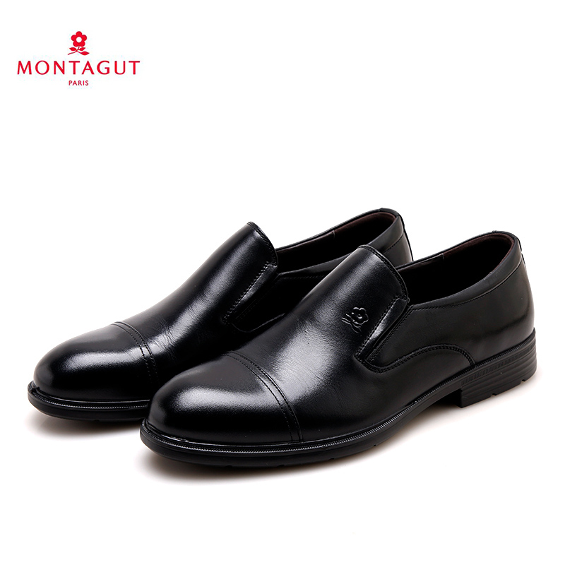 梦特娇皮鞋男士三接头新款商务正装真皮婚鞋软底皮鞋