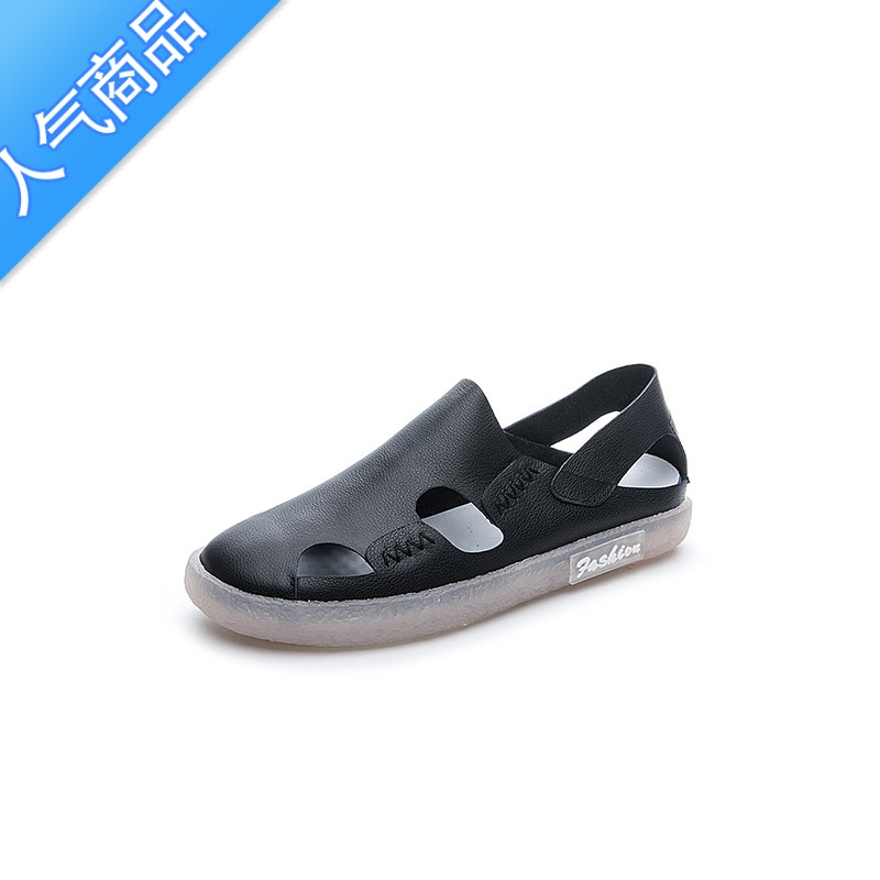SUNTEK夏季镂空凉鞋透气两穿牛筋软底乐福鞋平底单鞋女防滑森女鞋子高清大图