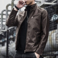 2022秋冬新品男式皮衣韩版修身青年休闲潮流皮夹克PU 2XL 咖啡色