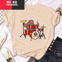 YIBUSHENGSloth T shirt 季女装时尚卡通树懒印花卡其色圆领短袖T恤r 成人S C5