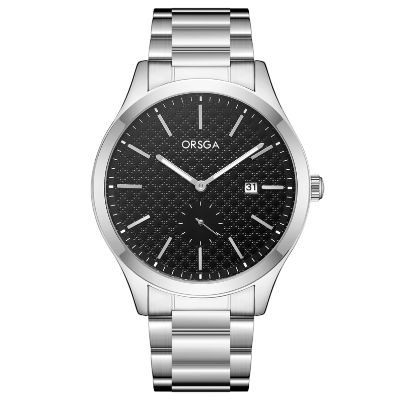 ORSGA手表男简约男士手表防水日历时尚休闲商务学生男表石英表腕表1177G 钢带黑面