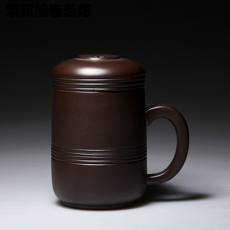 紫砂杯带盖全手工内胆过滤茶杯纯深色办公杯喝茶茶具水杯盖杯水杯子