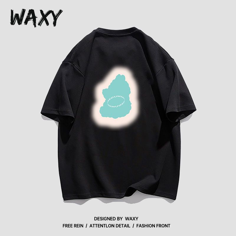 WAXY纯棉短袖T恤女学生宽松港风休闲百搭韩版简约设计感小众上衣
