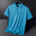 夏装短袖T恤男冰丝男士POLO衫商务休闲薄款上衣压钻潮中老年男装 L 湖蓝