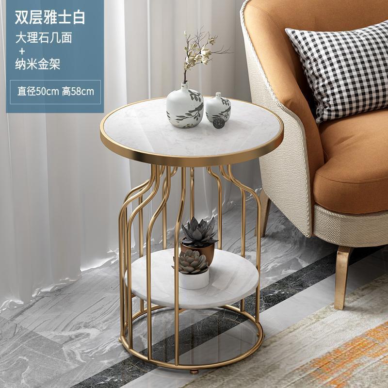 森美人北欧轻奢大理石边几角几客厅沙发小茶几边桌边角柜创意阳台小圆桌 雅士白（双层纳米金架）