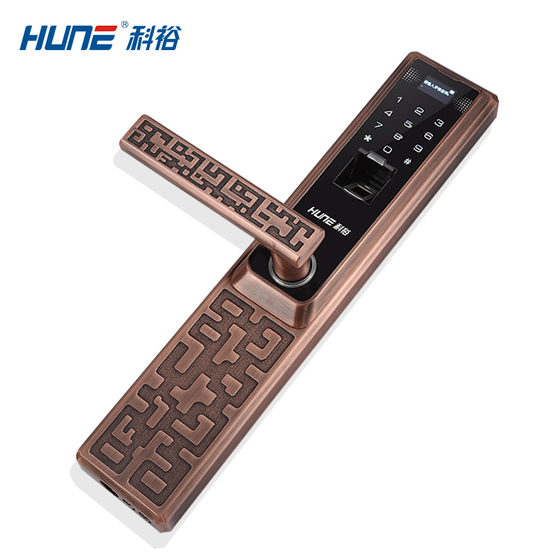 HUNE科裕指纹锁 家用智能锁 大门防盗密码锁 电子锁(红古铜)微信版