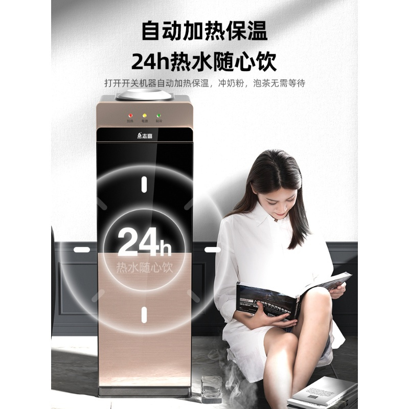 志高饮水机家用立式冰温热直饮机制冷热两用办公室桶装水台式新款 银黑 防烧干款 冰热