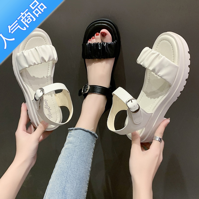 SUNTEK罗马凉鞋女仙女风厚底松糕沙滩鞋2023年夏季新款学生网红百搭平底