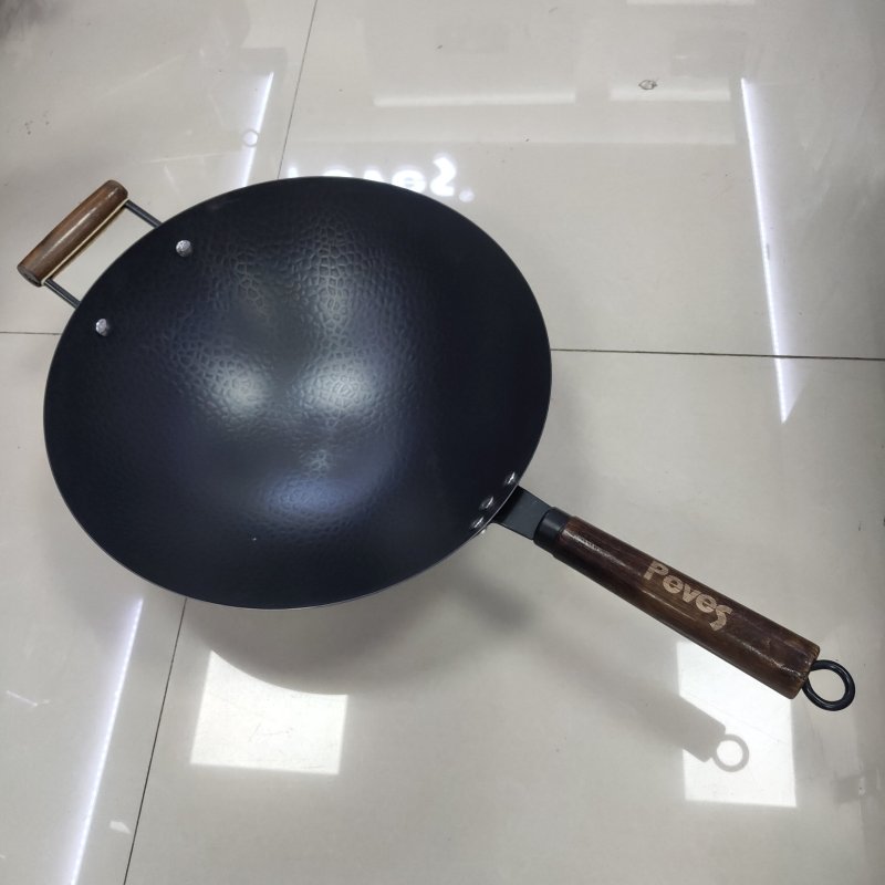 Peves 炒锅 手打铁锅圆底木柄 奔腾炒锅
